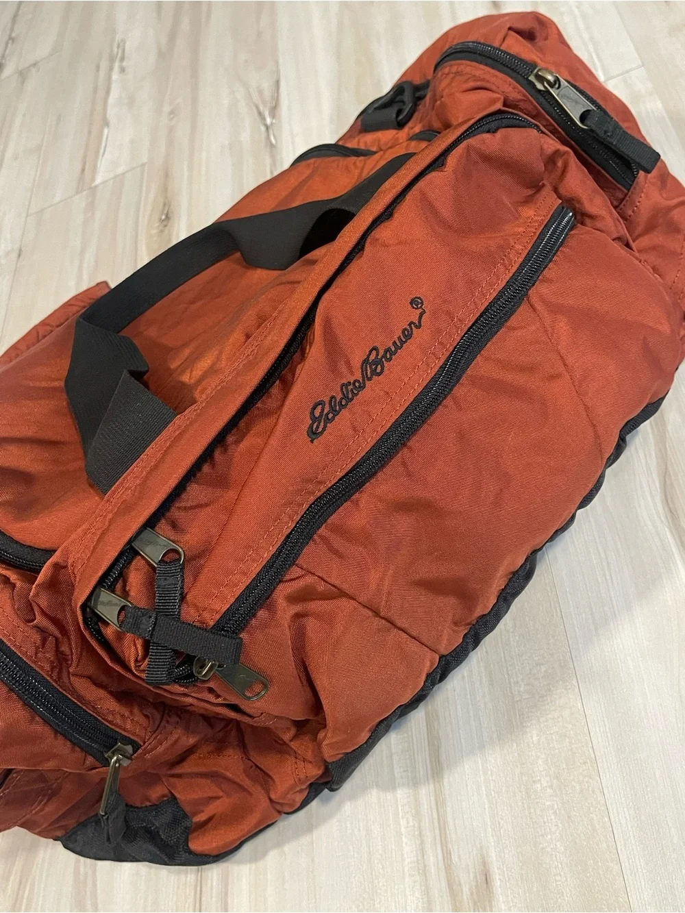 Eddie Bauer Orange Black Travel Duffel Bag Men’s Weekender Carry On